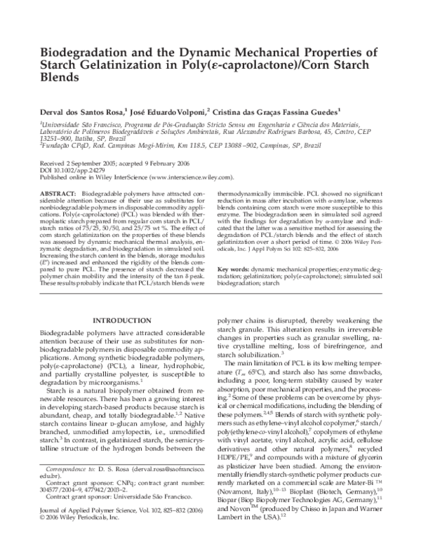 (PDF) Biodegradation and the dynamic mechanical properties of starch ...