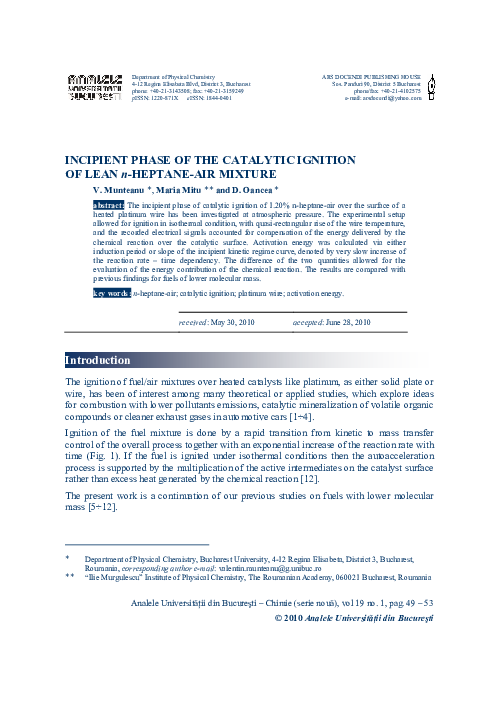 (PDF) INCIPIENT PHASE OF THE CATALYTIC IGNITION OF LEAN n-HEPTANE-AIR ...