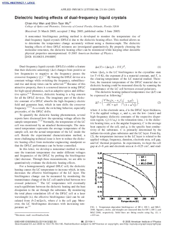 (PDF) Dielectric heating effects of dual-frequency liquid crystals