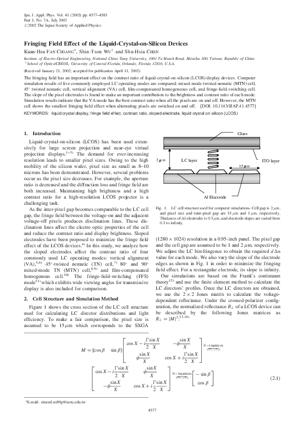 (PDF) Fringing Field Effect of the LiquidCrystalonSilicon Devices