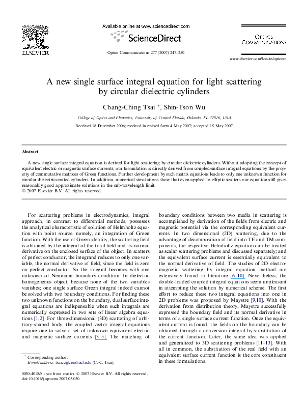 (PDF) A new single surface integral equation for light scattering by ...