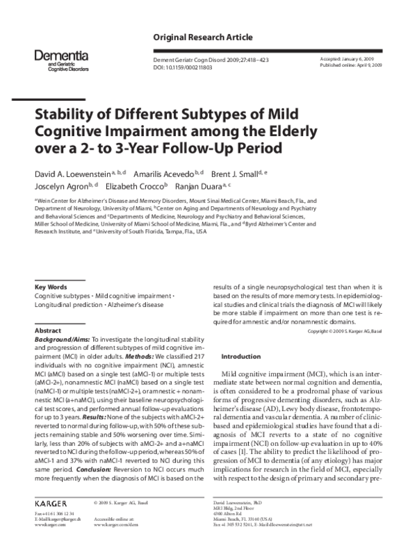 (PDF) Stability of Different Subtypes of Mild Cognitive Impairment ...