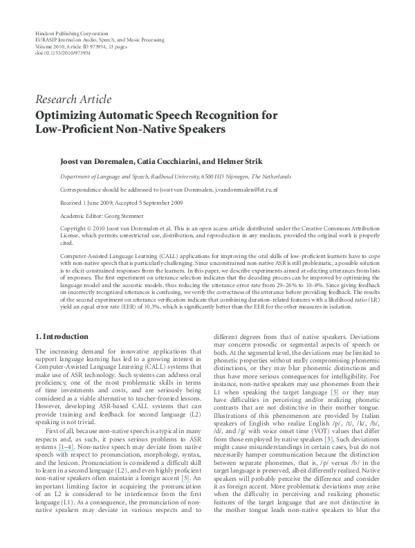 (PDF) Optimizing Automatic Speech Recognition for Low-Proficient Non ...
