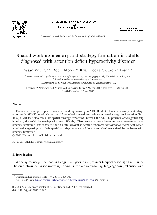 (PDF) Spatial working memory and strategy formation in adults diagnosed ...