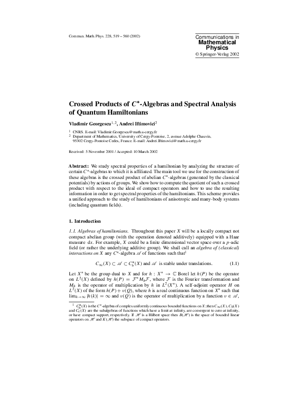 (PDF) Crossed Products of C*-Algebras and Spectral Analysis of Quantum ...