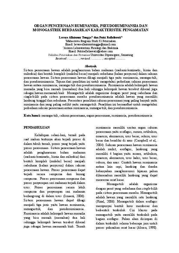 Doc Organ Pencernaan Ruminansia Pseudoruminansia Dan Monogastrik