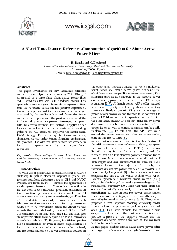 (PDF) A Novel Time-Domain Reference-Computation Algorithm for Shunt ...