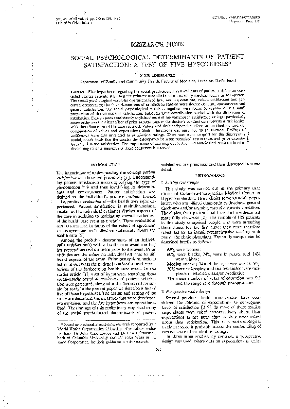 (PDF) Social psychological determinants of patient satisfaction