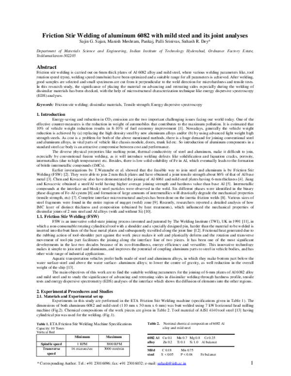 (PDF) Friction Stir Welding of Aluminum 6082 with Mild Steel and its ...