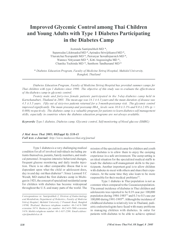 (PDF) Improved glycemic control among Thai children and young adults ...