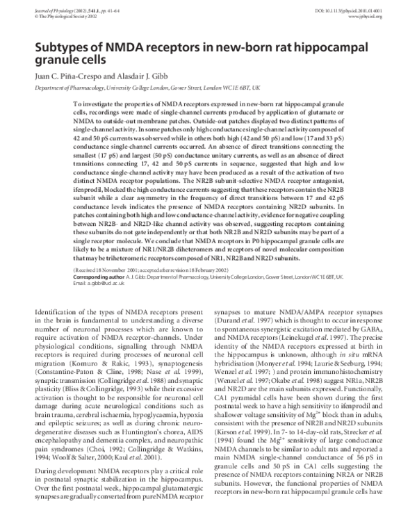 (PDF) Subtypes of NMDA receptors in new-born rat hippocampal granule ...