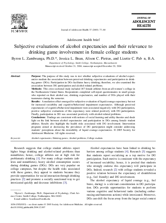 (PDF) Subjective evaluations of alcohol expectancies and their ...