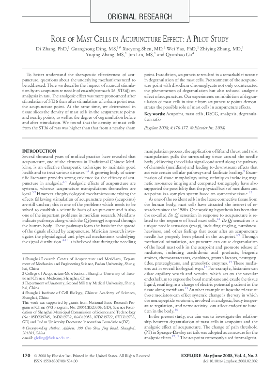 (PDF) Role of Mast Cells in Acupuncture Effect: A Pilot Study