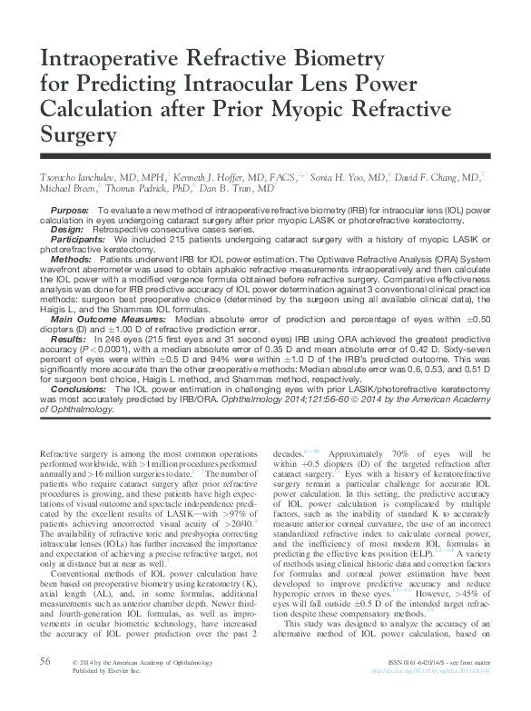 PDF) Intraocular Lens Calculation After Refractive Surgery, 47 OFF