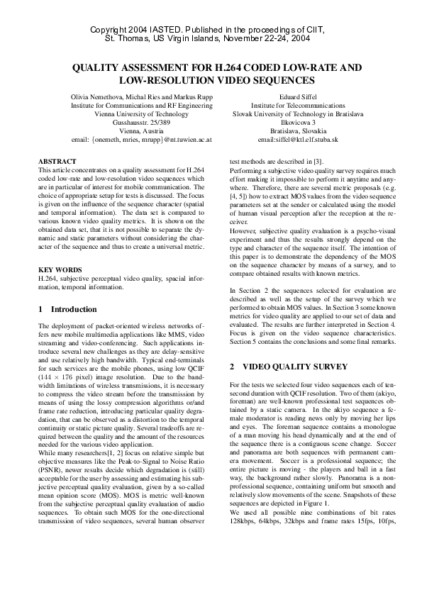 (PDF) Quality Assessment for H. 264 Coded Low-Rate and Low-Resolution ...