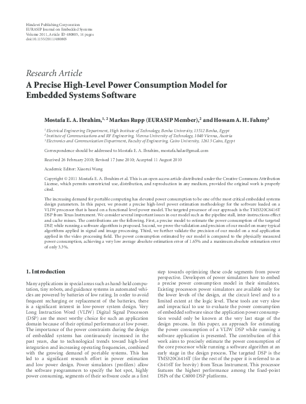 (PDF) A Precise High-Level Power Consumption Model for Embedded Systems ...