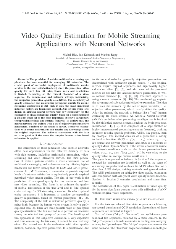 (PDF) Video quality estimation for mobile streaming applications with ...