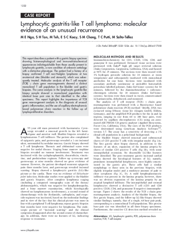 (PDF) Lymphocytic gastritis-like T cell lymphoma: molecular evidence of ...
