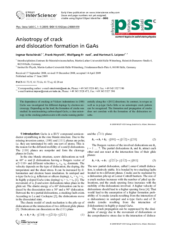 (PDF) Anisotropy of crack and dislocation formation in GaAs