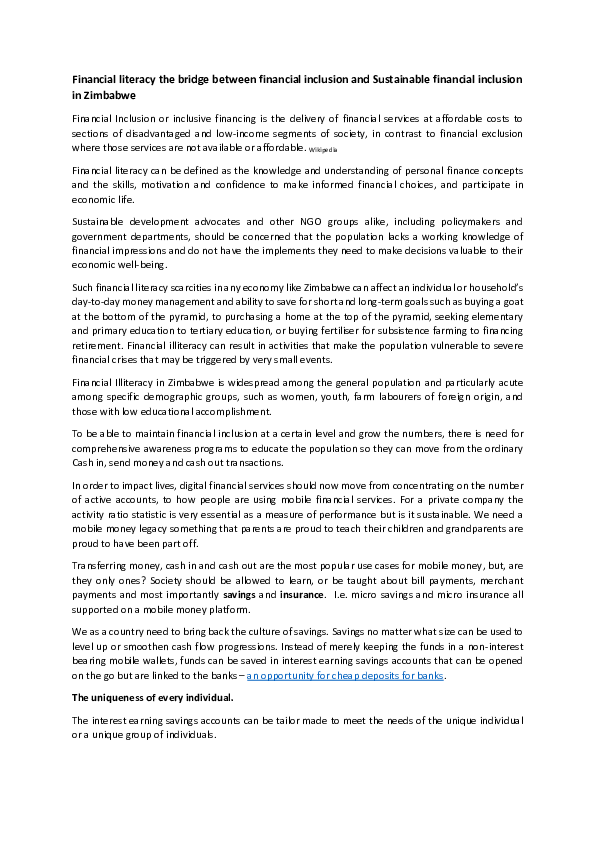 (PDF) Financial literacy the bridge between financial inclusion and ...