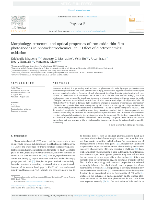 (PDF) Morphology, structural and optical properties of iron oxide thin ...