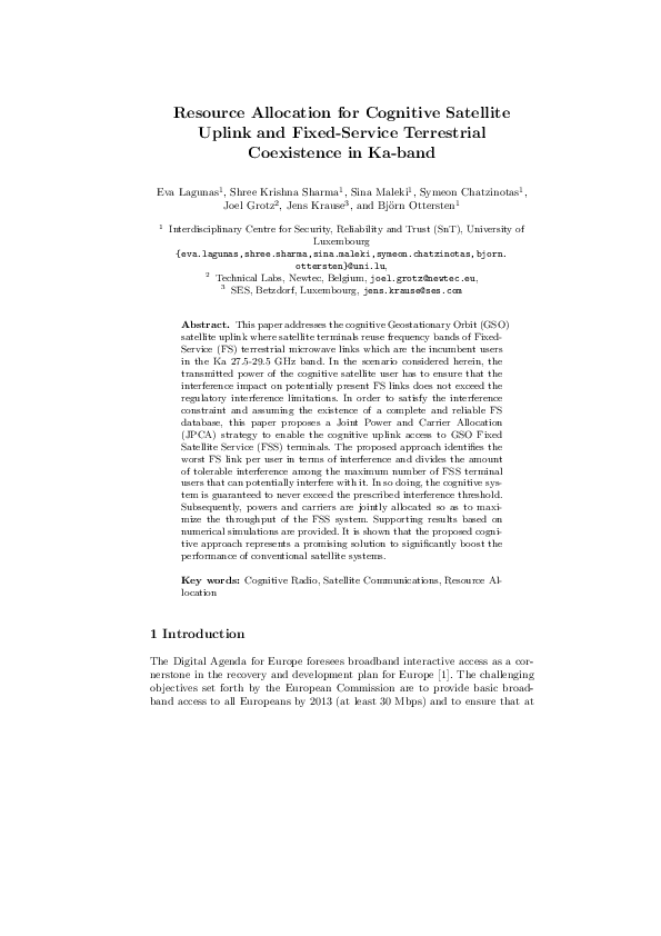 (PDF) Resource Allocation for Cognitive Satellite Uplink and Fixed ...