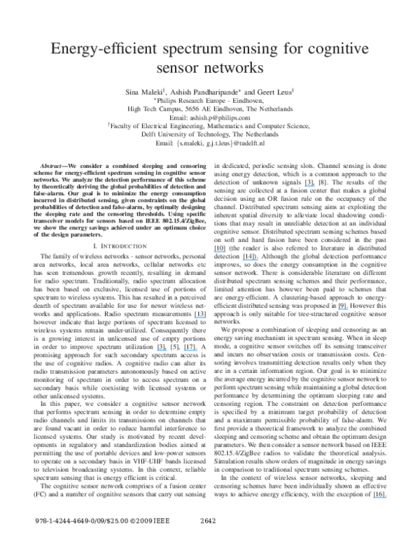 (PDF) Energy-efficient spectrum sensing for cognitive sensor networks ...