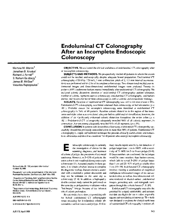 (PDF) Endoluminal CT colonography after an endoscopic