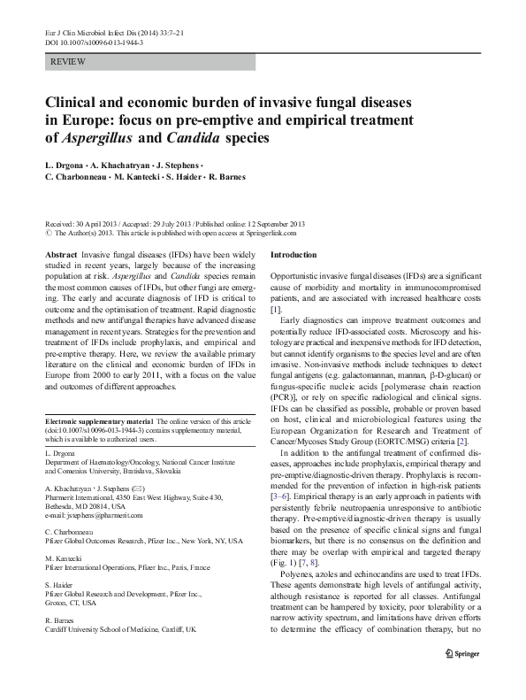 (PDF) Clinical and economic burden of invasive fungal diseases in ...