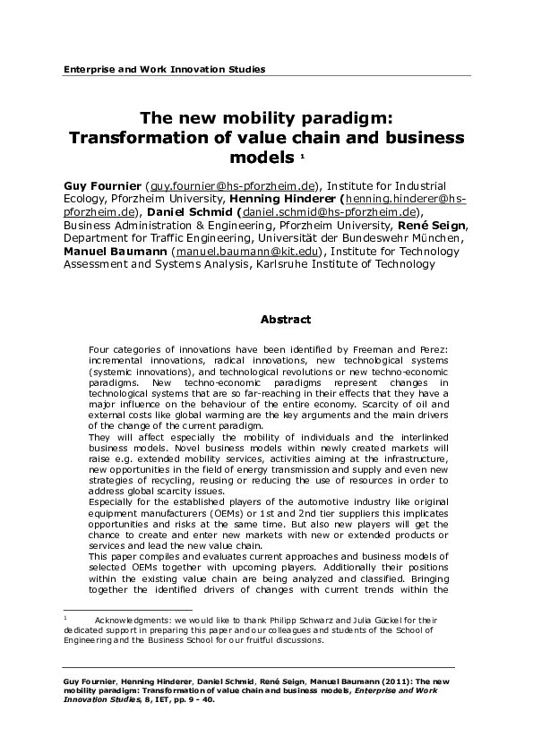 (PDF) The new mobility paradigm: Transformation of value chain and ...