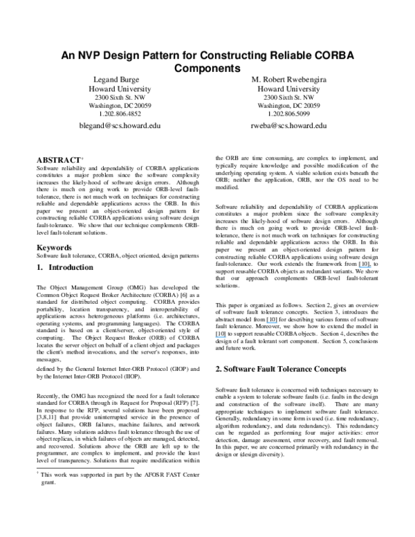 (PDF) An NVP Design Pattern for Constructing Reliable CORBA Components