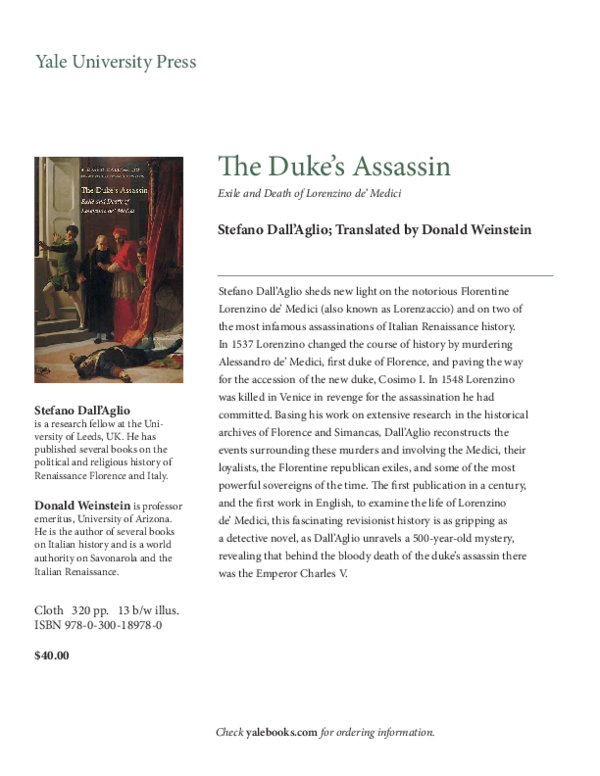 The Dukes Assassin: Exile and Death of Lorenzino de Medici