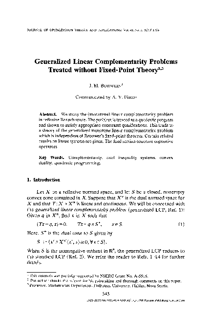(PDF) Generalized linear complementarity problems treated without fixed ...