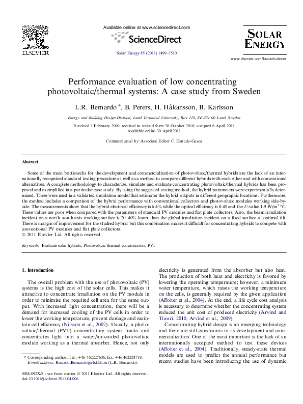 (PDF) Performance evaluation of low concentrating photovoltaic/thermal ...