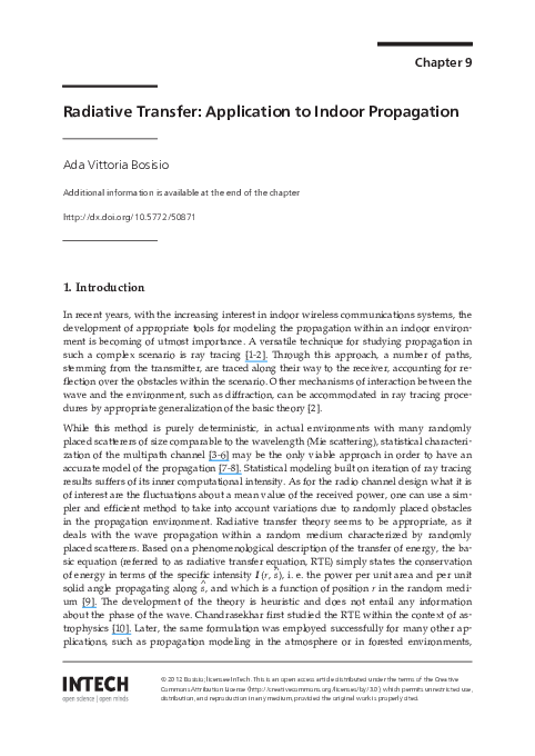 (PDF) Radiative Transfer: Application to Indoor Propagation