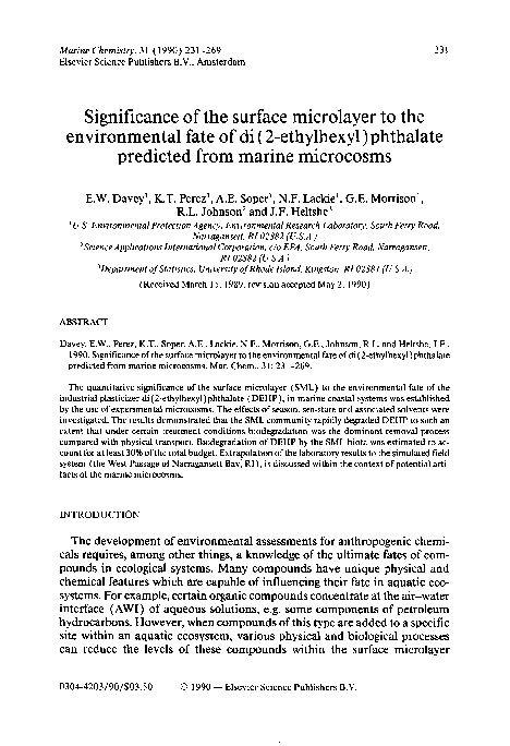(PDF) Significance of the surface microlayer to the environmental fate ...