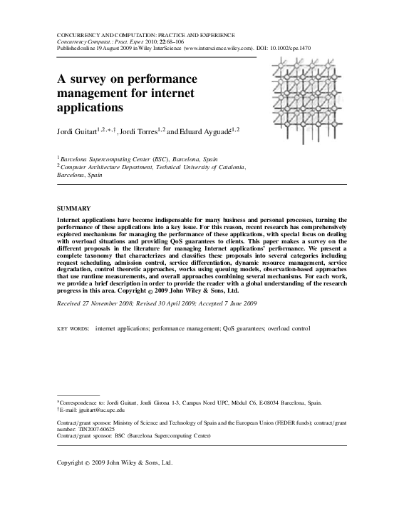 (PDF) A survey on performance management for internet applications