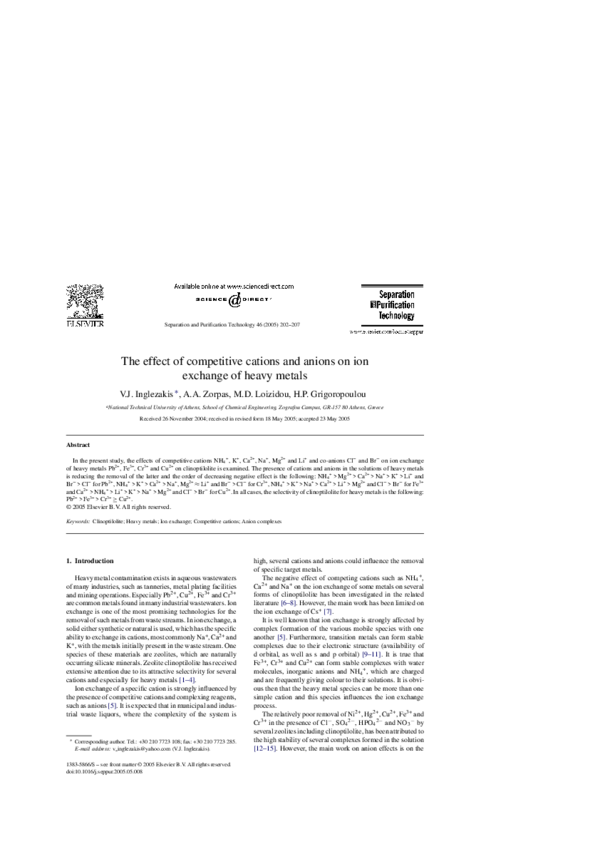 (PDF) The effect of competitive cations and anions on ion exchange of