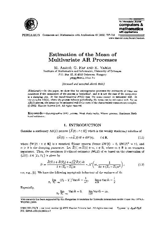 (PDF) Estimation of the mean of multivariate AR processes