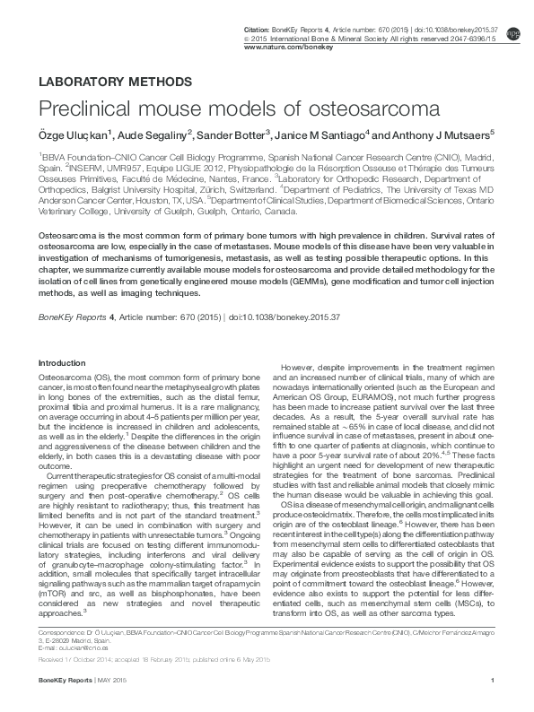 (PDF) Preclinical mouse models of osteosarcoma