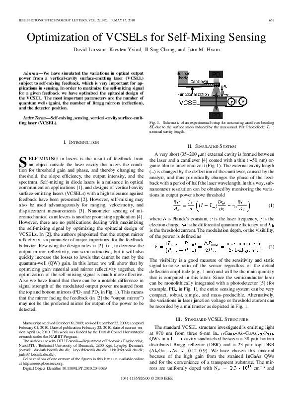 (PDF) Optimization of VCSELs for Self-Mixing Sensing