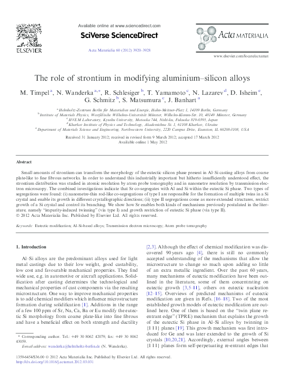 (PDF) Quantification of the Impact of Strontium on the Solidification ...