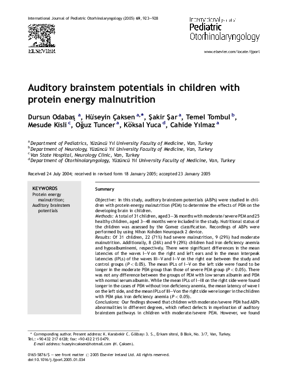 (PDF) Auditory brainstem potentials in children with protein energy ...