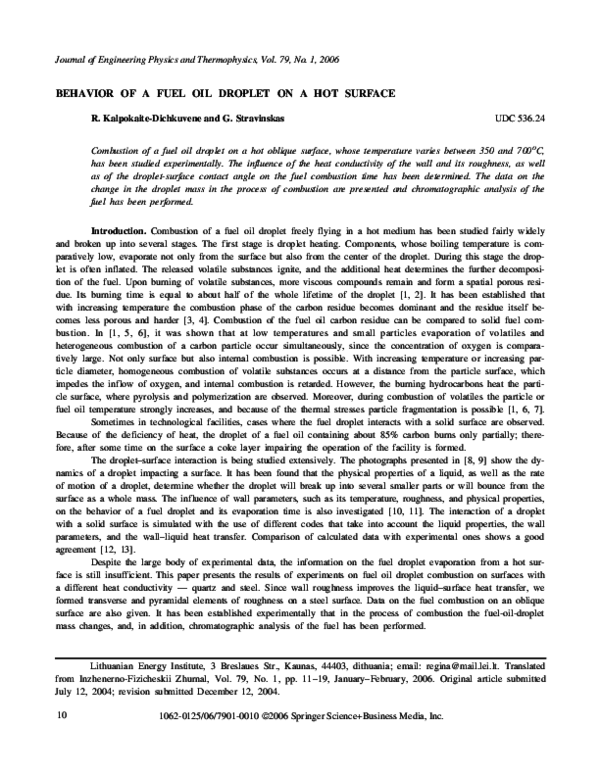 (PDF) Behavior of a fuel oil droplet on a hot surface