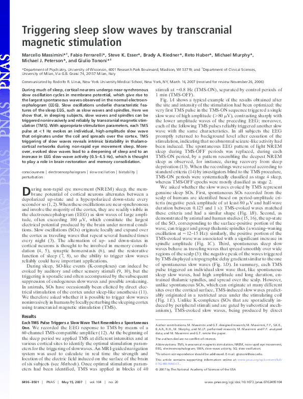(PDF) Triggering sleep slow waves by transcranial magnetic stimulation