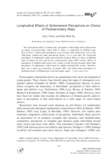 (PDF) Longitudinal Effects of Achievement Perceptions on Choice of ...