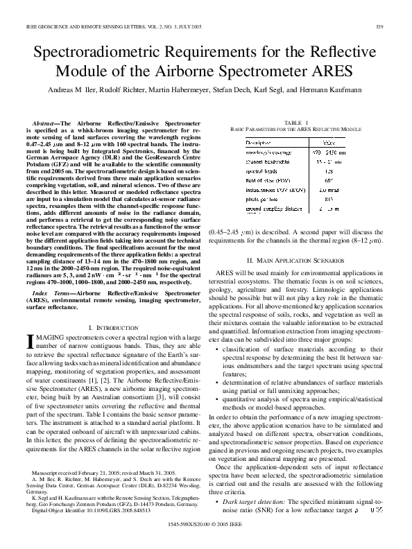 (PDF) Spectroradiometric Requirements for the Reflective Module of the ...
