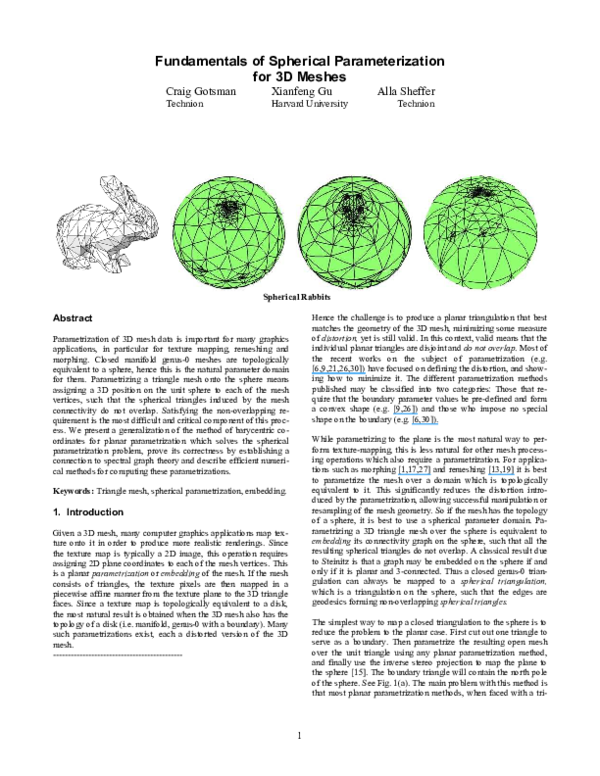 (PDF) Fundamentals of spherical parameterization for 3D meshes