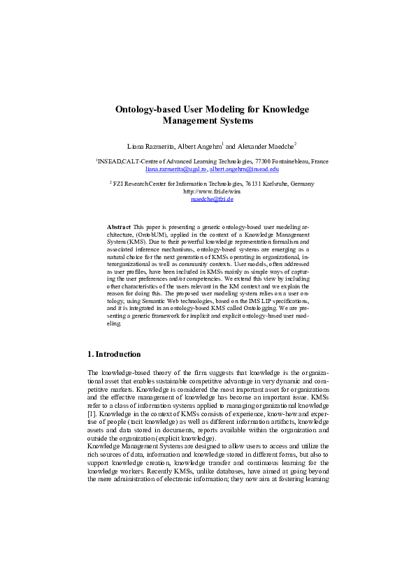 (PDF) Ontology-Based User Modeling for Knowledge Management Systems