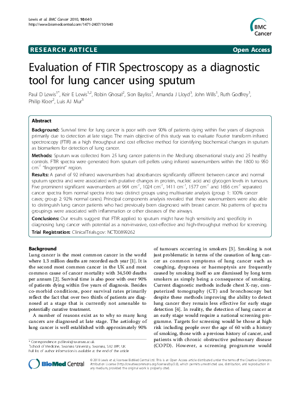 (PDF) Evaluation of FTIR Spectroscopy as a diagnostic tool for lung